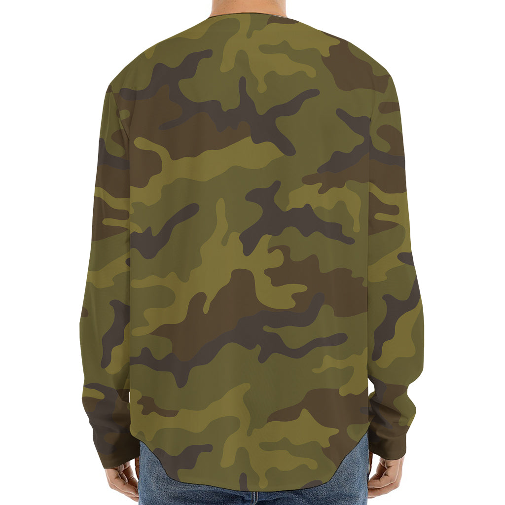 Brown Green Camouflage Print Long Sleeve Baseball Jersey