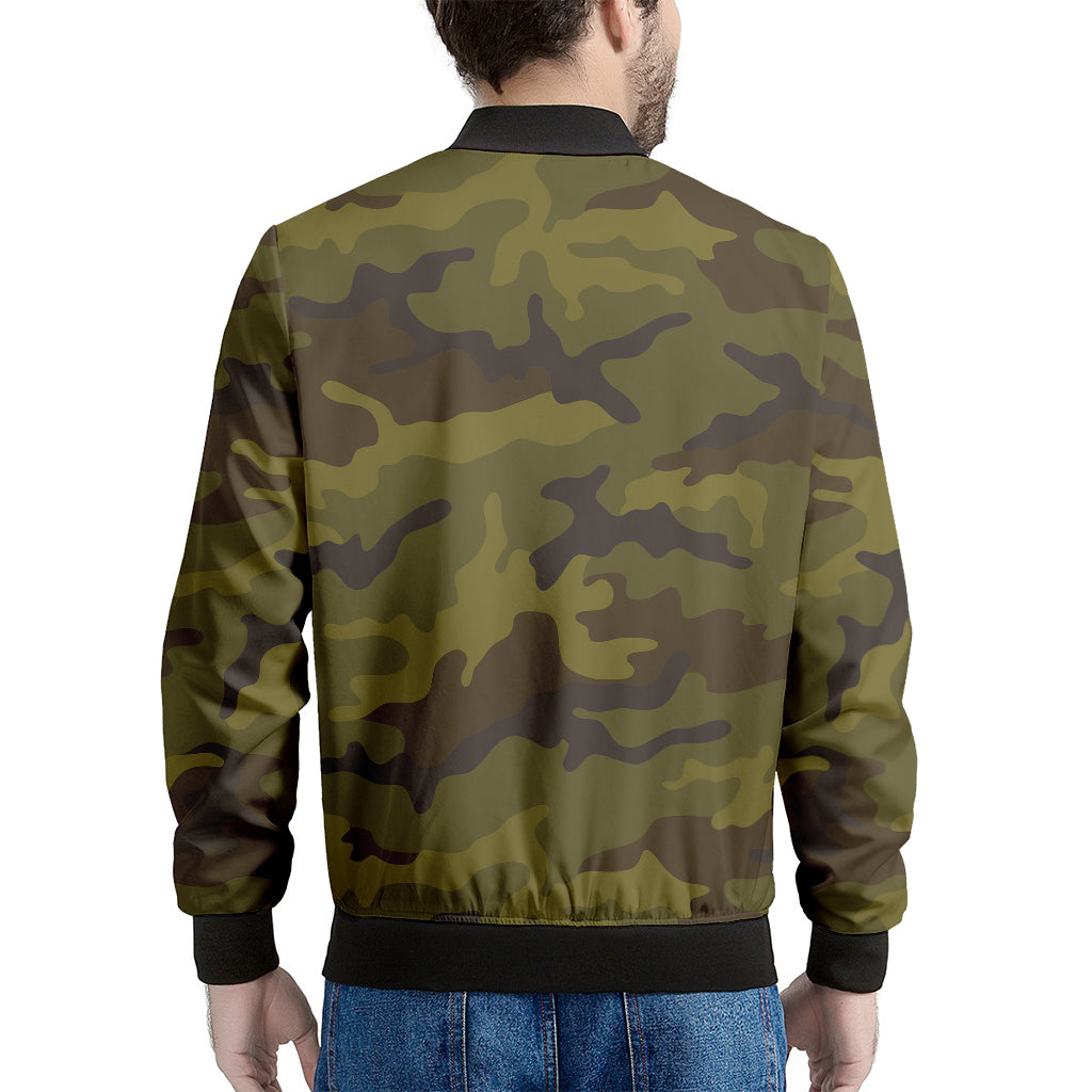 Brown Green Camouflage Print Men's Bomber Jacket