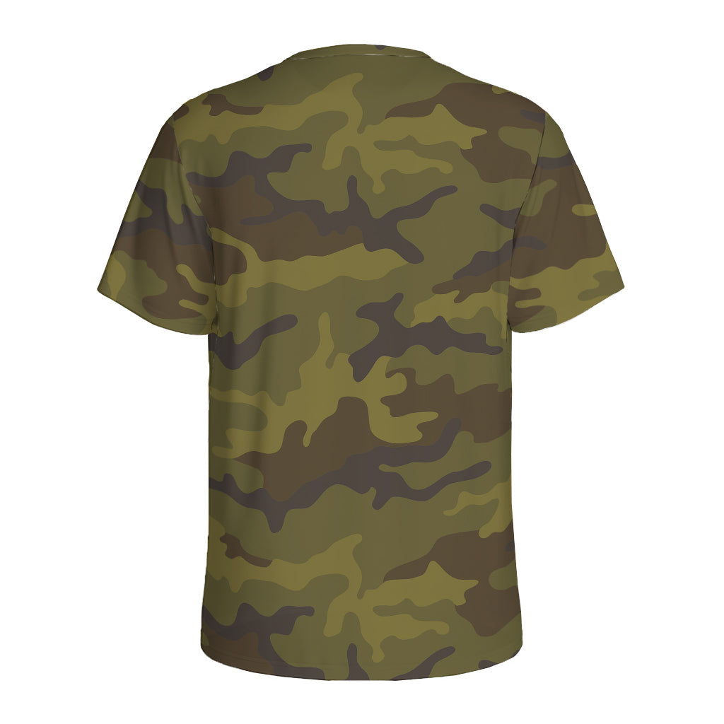 Brown Green Camouflage Print Men's Sports T-Shirt