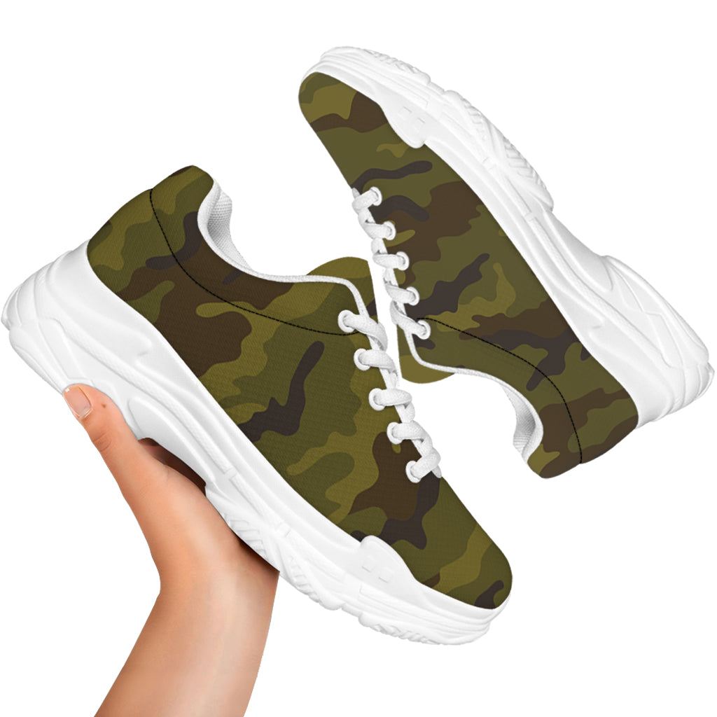 Brown Green Camouflage Print White Chunky Shoes