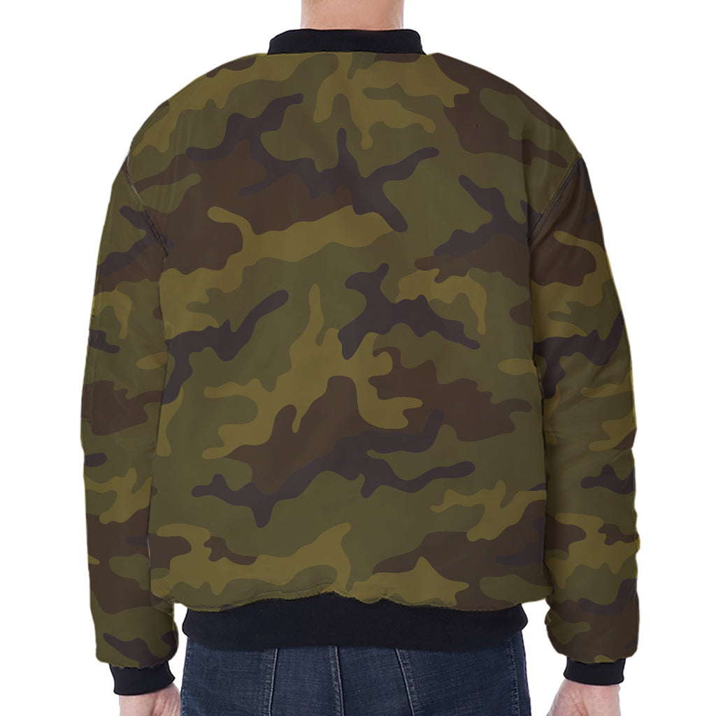 Brown Green Camouflage Print Zip Sleeve Bomber Jacket