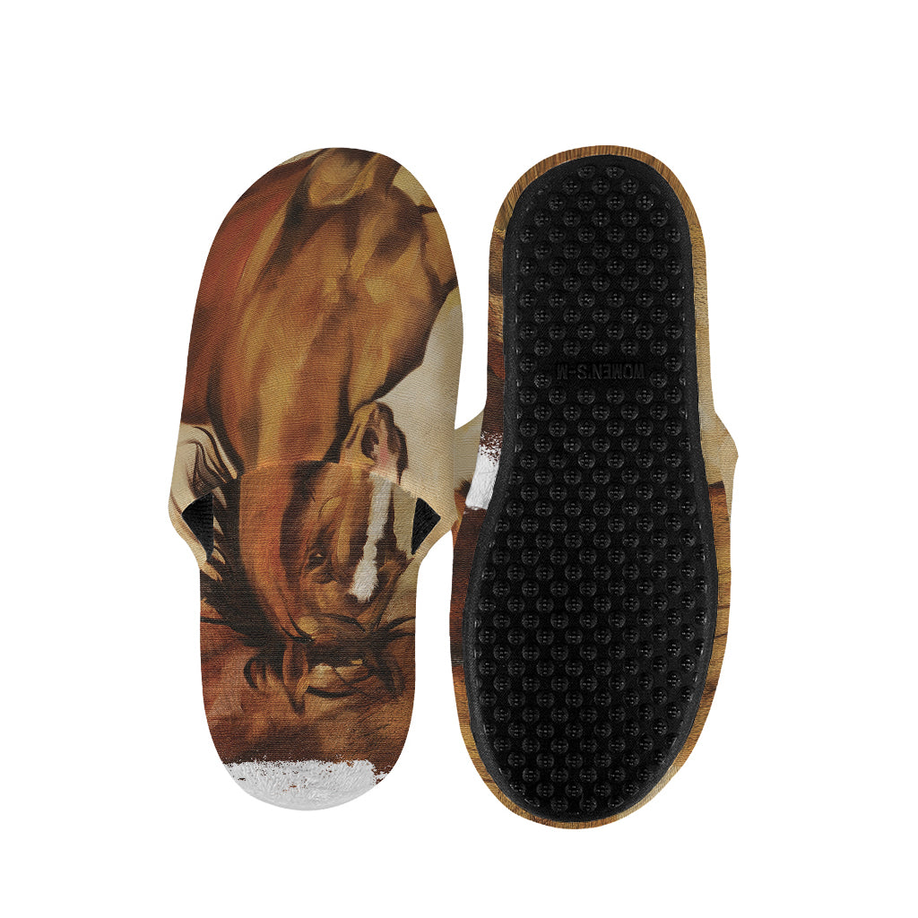 Brown Horse Painting Print Slippers