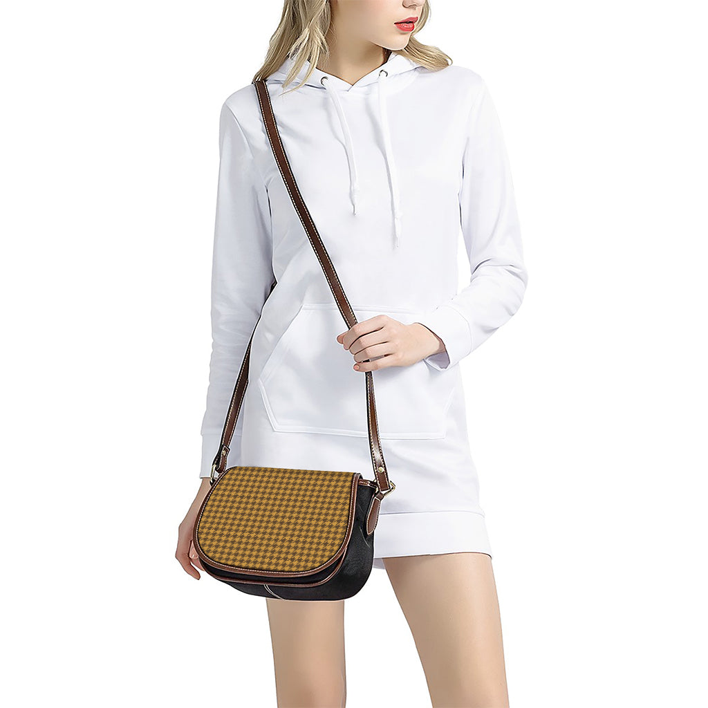 Brown Houndstooth Pattern Print Saddle Bag