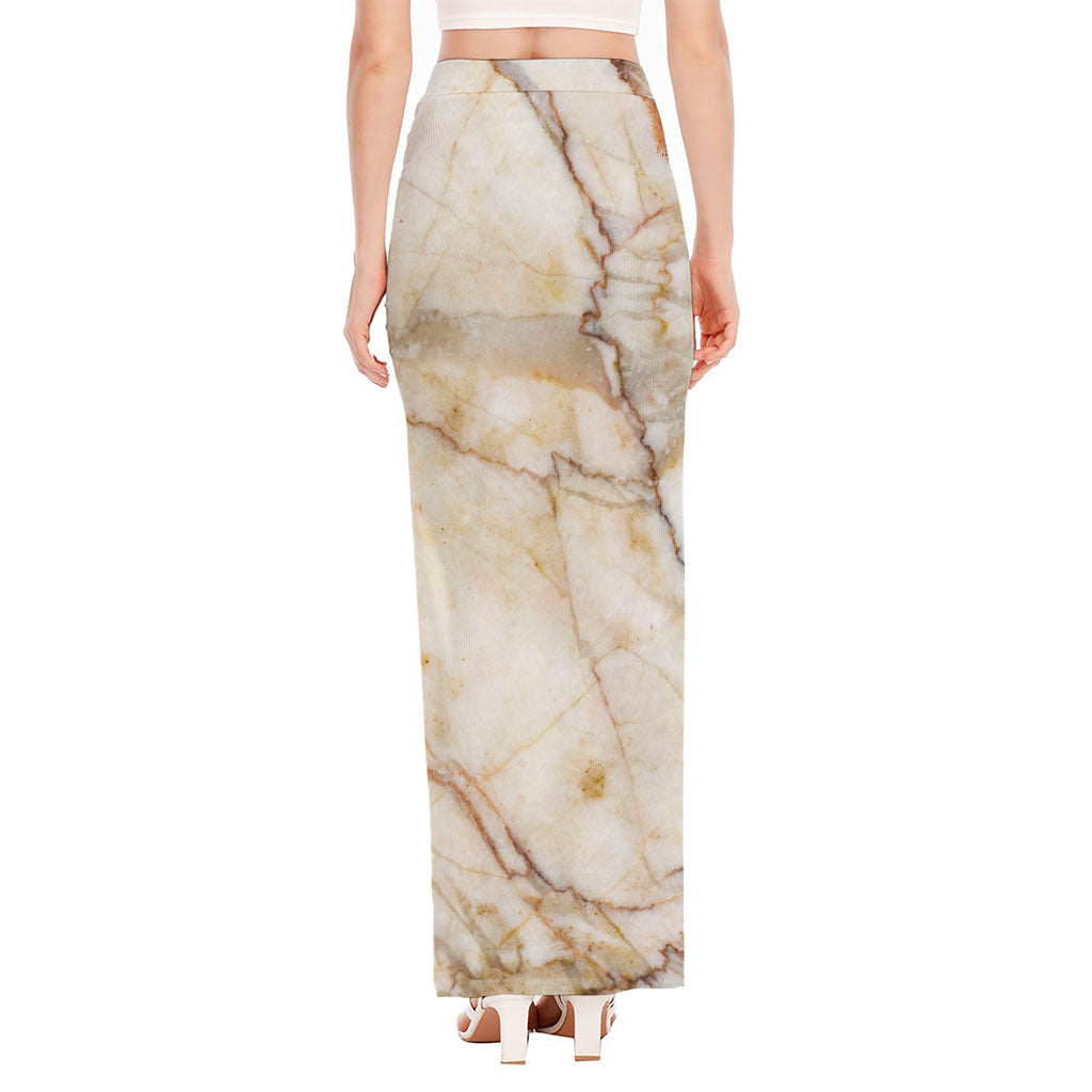 Brown Marble Print High Slit Maxi Skirt