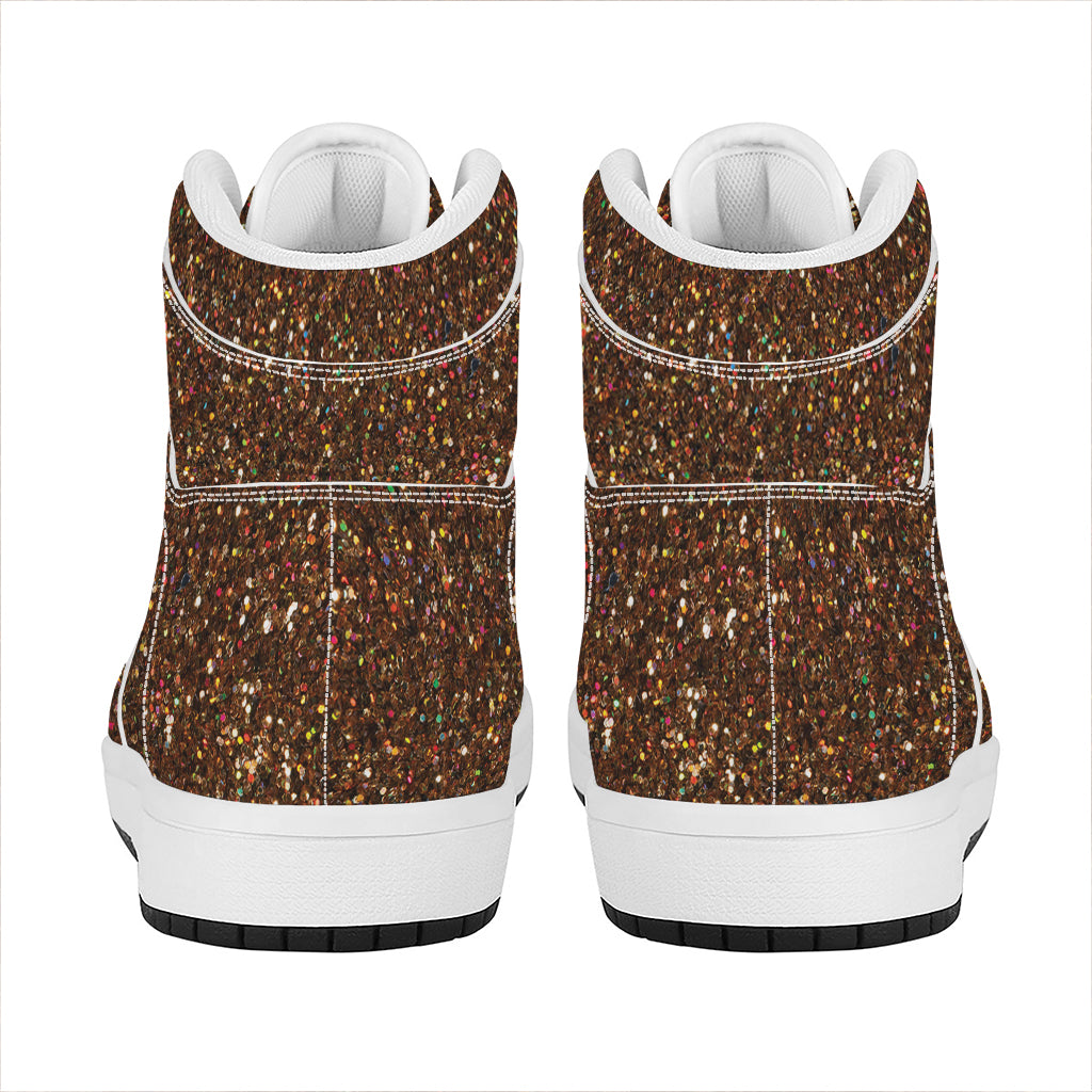 Brown (NOT Real) Glitter Print High Top Leather Sneakers