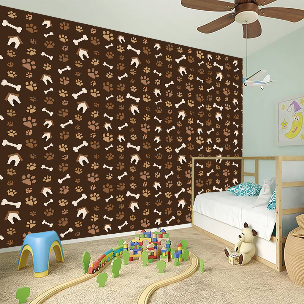 Brown Paw And Bone Pattern Print Wall Sticker