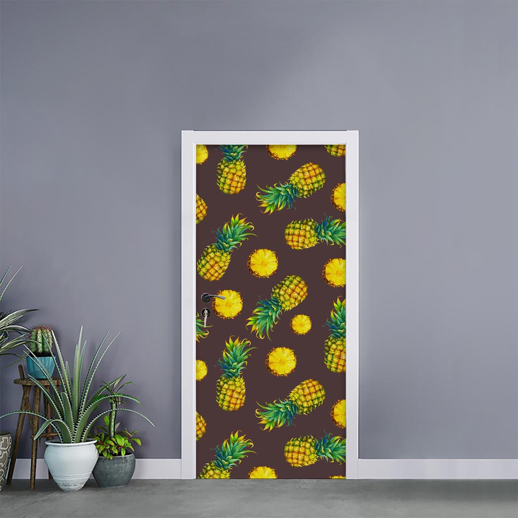 Brown Pineapple Pattern Print Door Sticker
