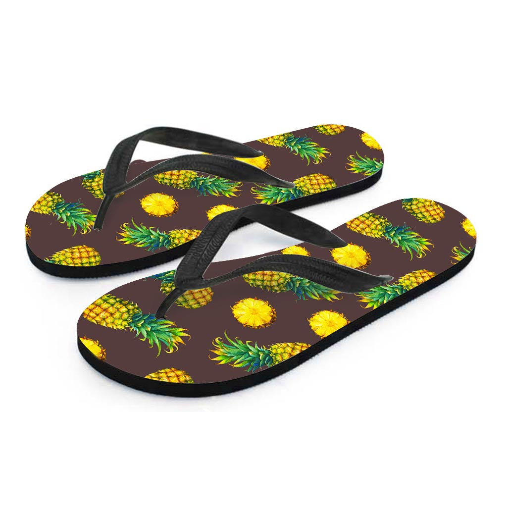 Brown Pineapple Pattern Print Flip Flops