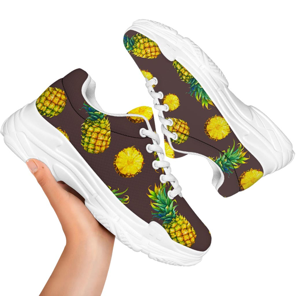 Brown Pineapple Pattern Print White Chunky Shoes