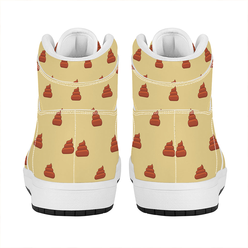 Brown Poop Pattern Print High Top Leather Sneakers