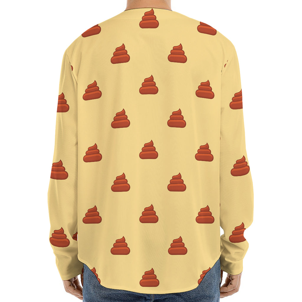 Brown Poop Pattern Print Long Sleeve Baseball Jersey