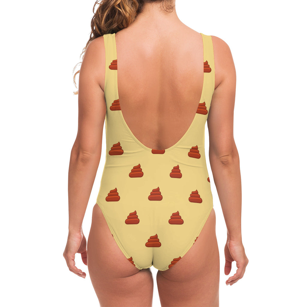 Brown Poop Pattern Print One Piece Swimsuit