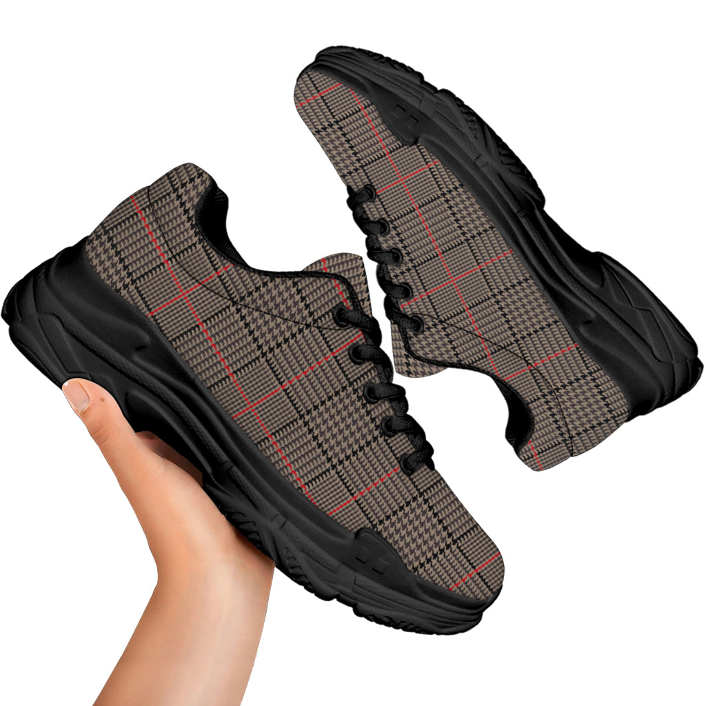 Brown Prince of Wales Check Print Black Chunky Shoes