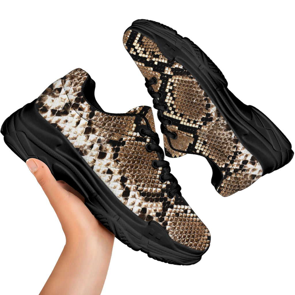 Brown Python Snakeskin Print Black Chunky Shoes