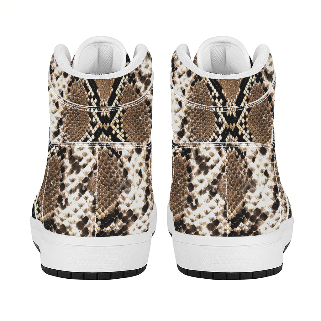 Brown Python Snakeskin Print High Top Leather Sneakers