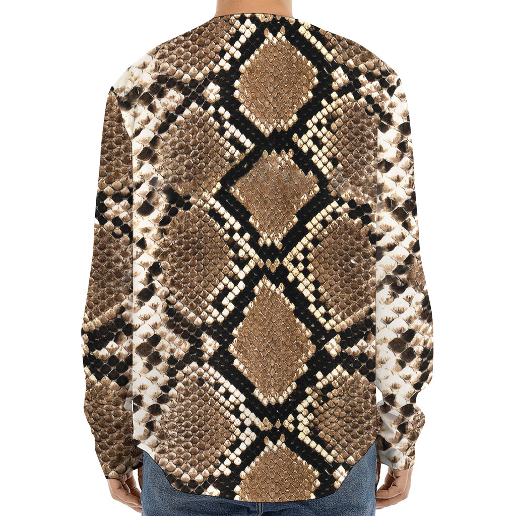 Brown Python Snakeskin Print Long Sleeve Baseball Jersey