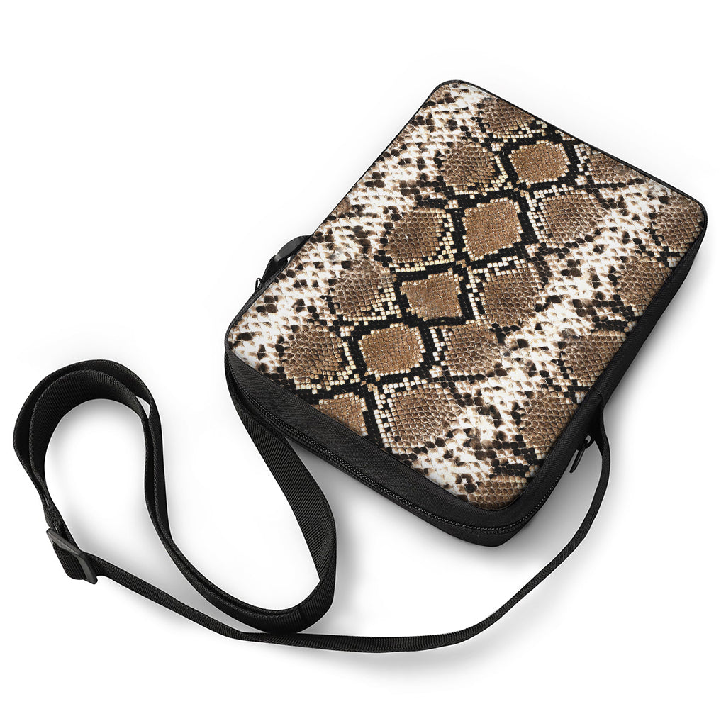 Brown Python Snakeskin Print Rectangular Crossbody Bag