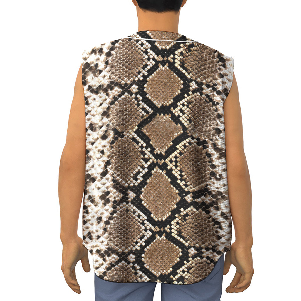 Brown Python Snakeskin Print Sleeveless Baseball Jersey