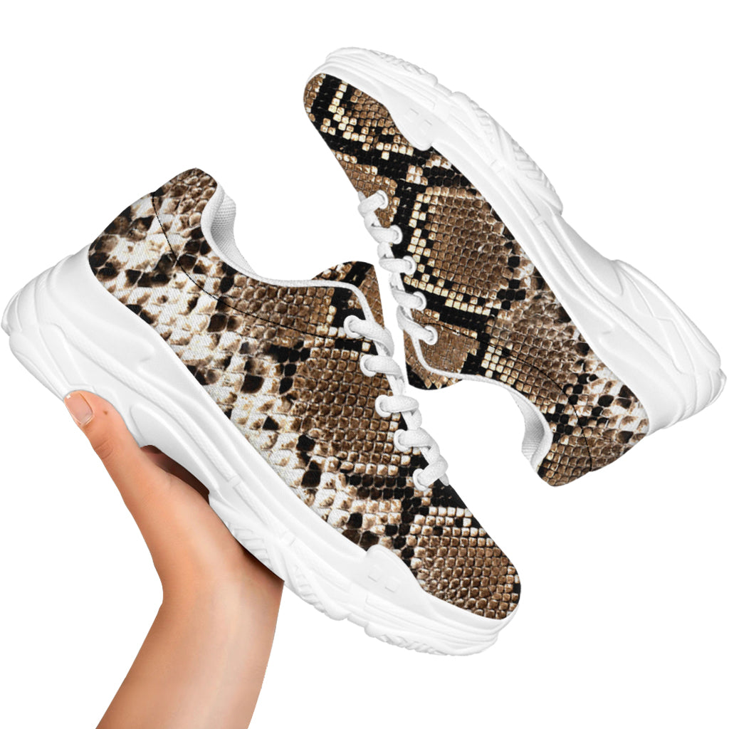 Brown Python Snakeskin Print White Chunky Shoes