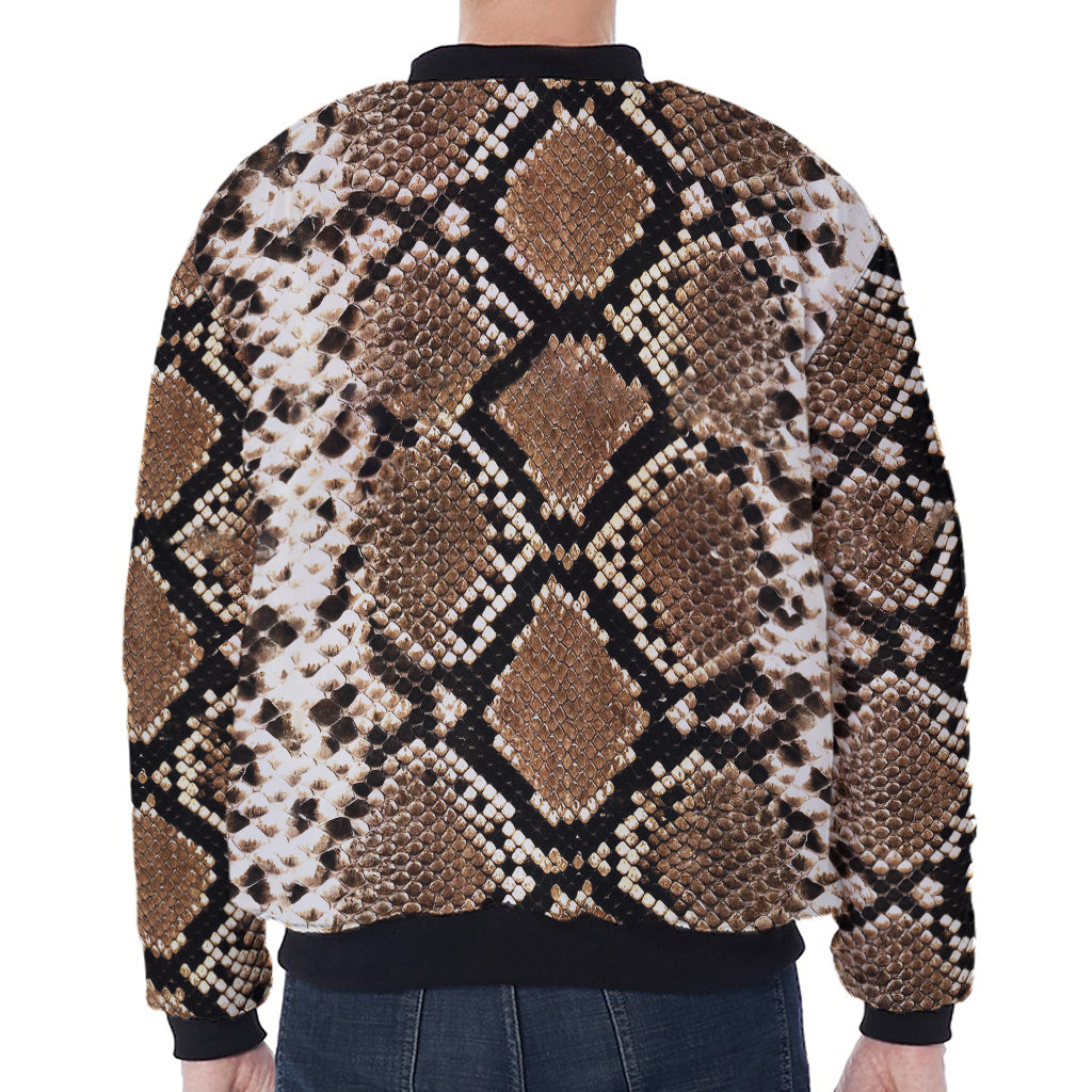 Brown Python Snakeskin Print Zip Sleeve Bomber Jacket