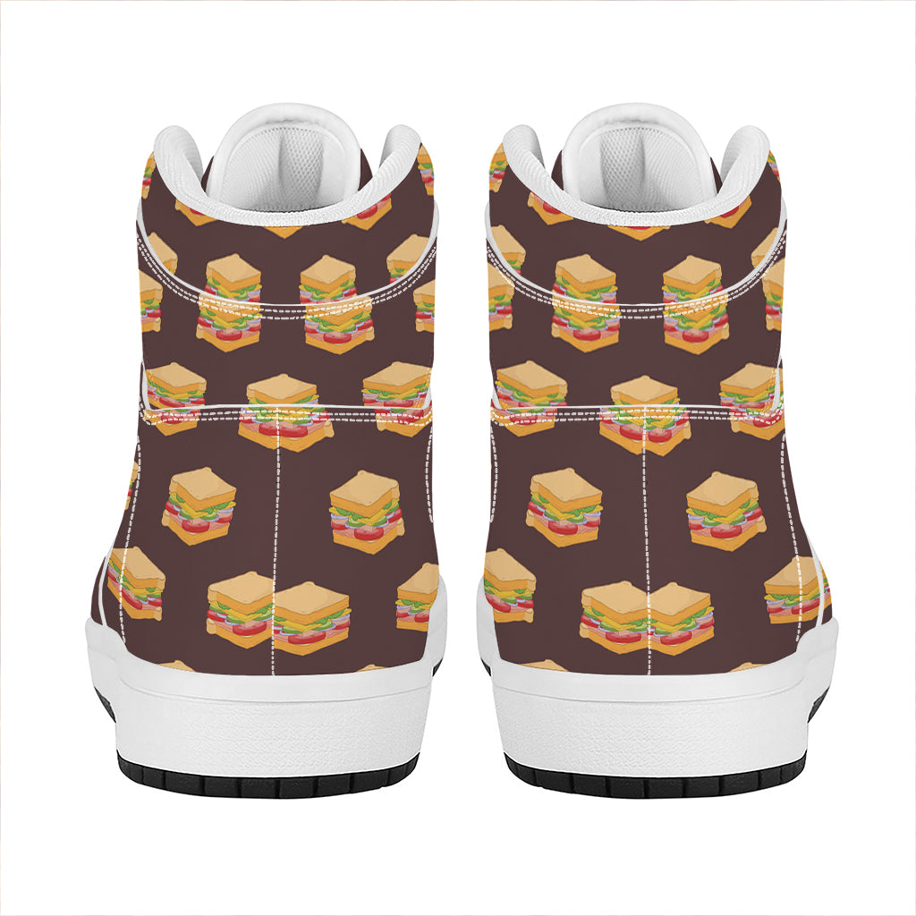 Brown Sandwiches Pattern Print High Top Leather Sneakers