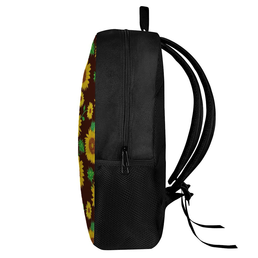Brown Sunflower Pattern Print 17 Inch Backpack