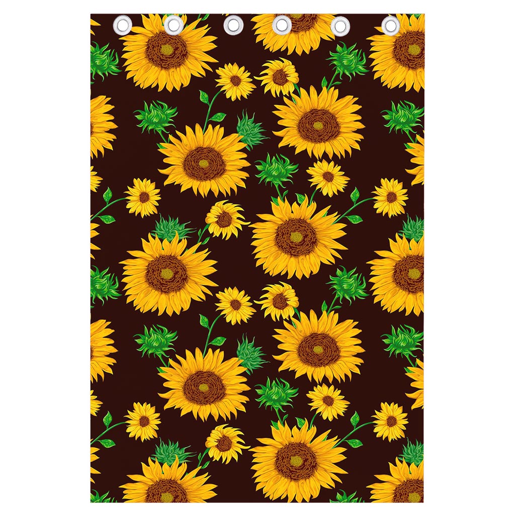 Brown Sunflower Pattern Print Curtain