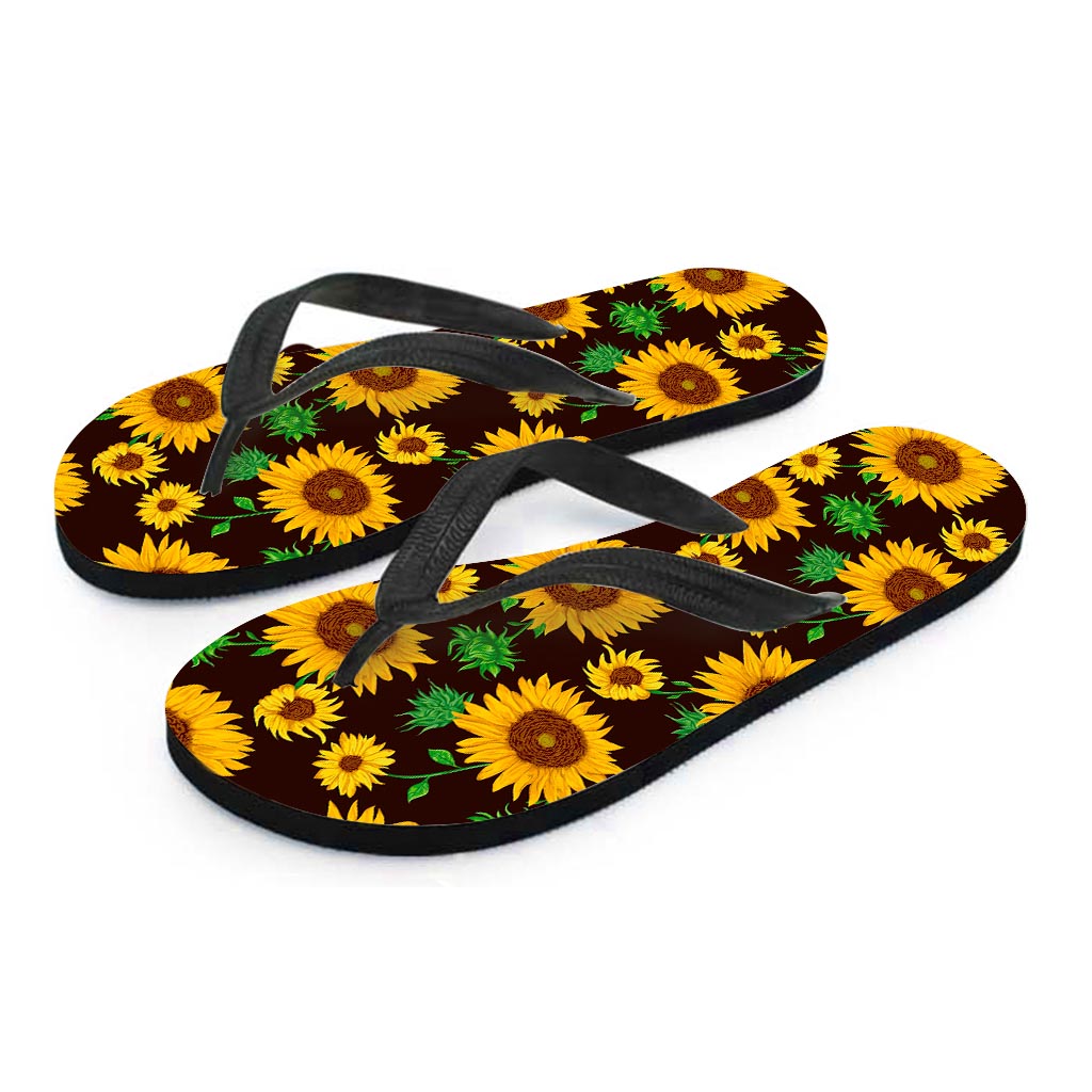 Brown Sunflower Pattern Print Flip Flops