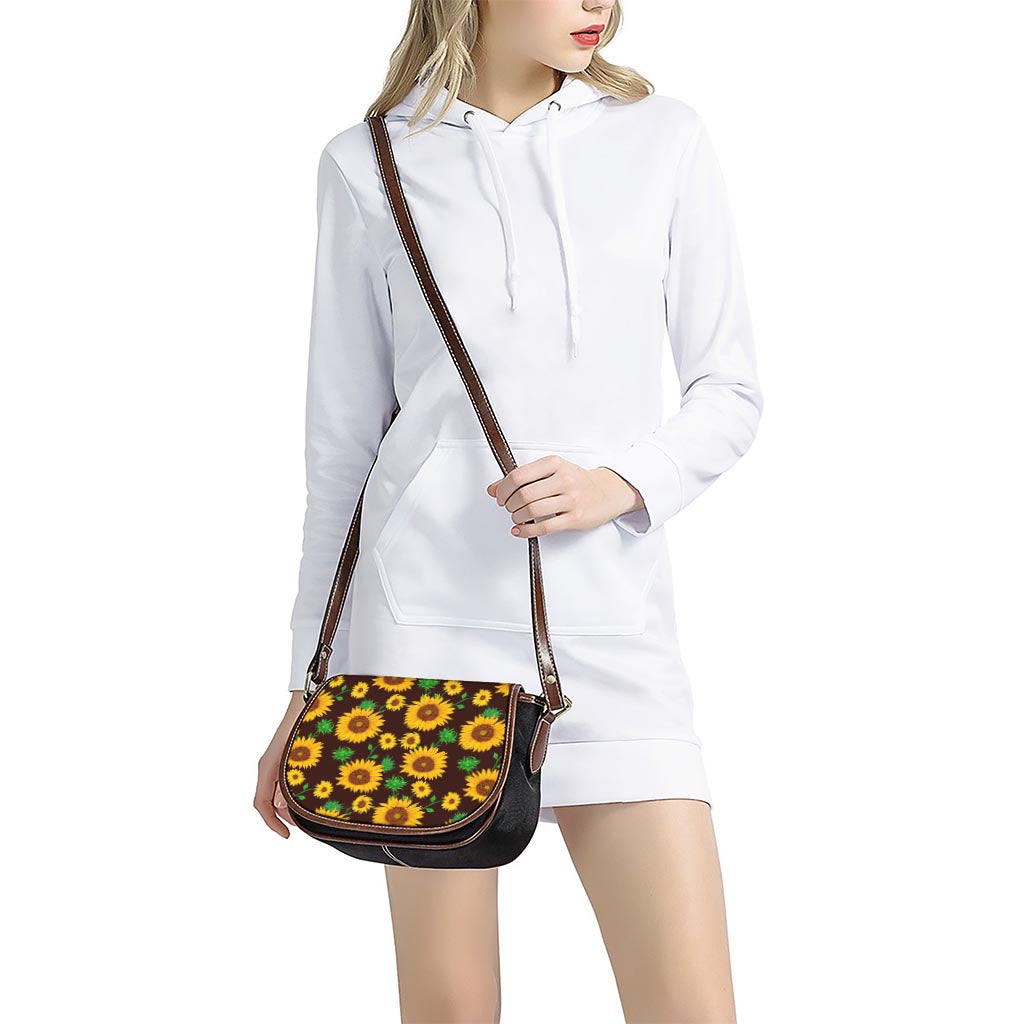 Brown Sunflower Pattern Print Saddle Bag