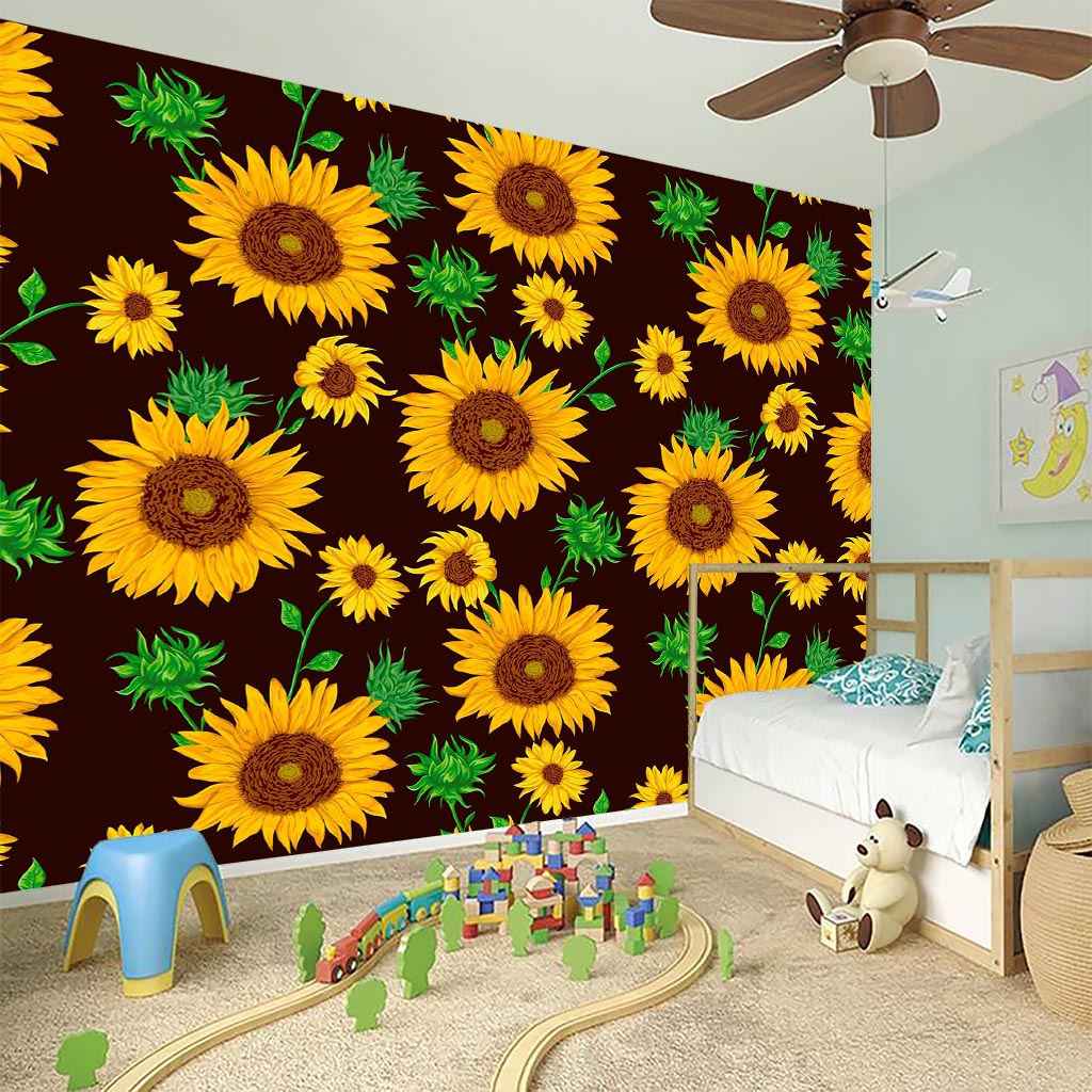 Brown Sunflower Pattern Print Wall Sticker