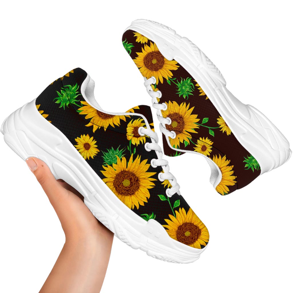 Brown Sunflower Pattern Print White Chunky Shoes