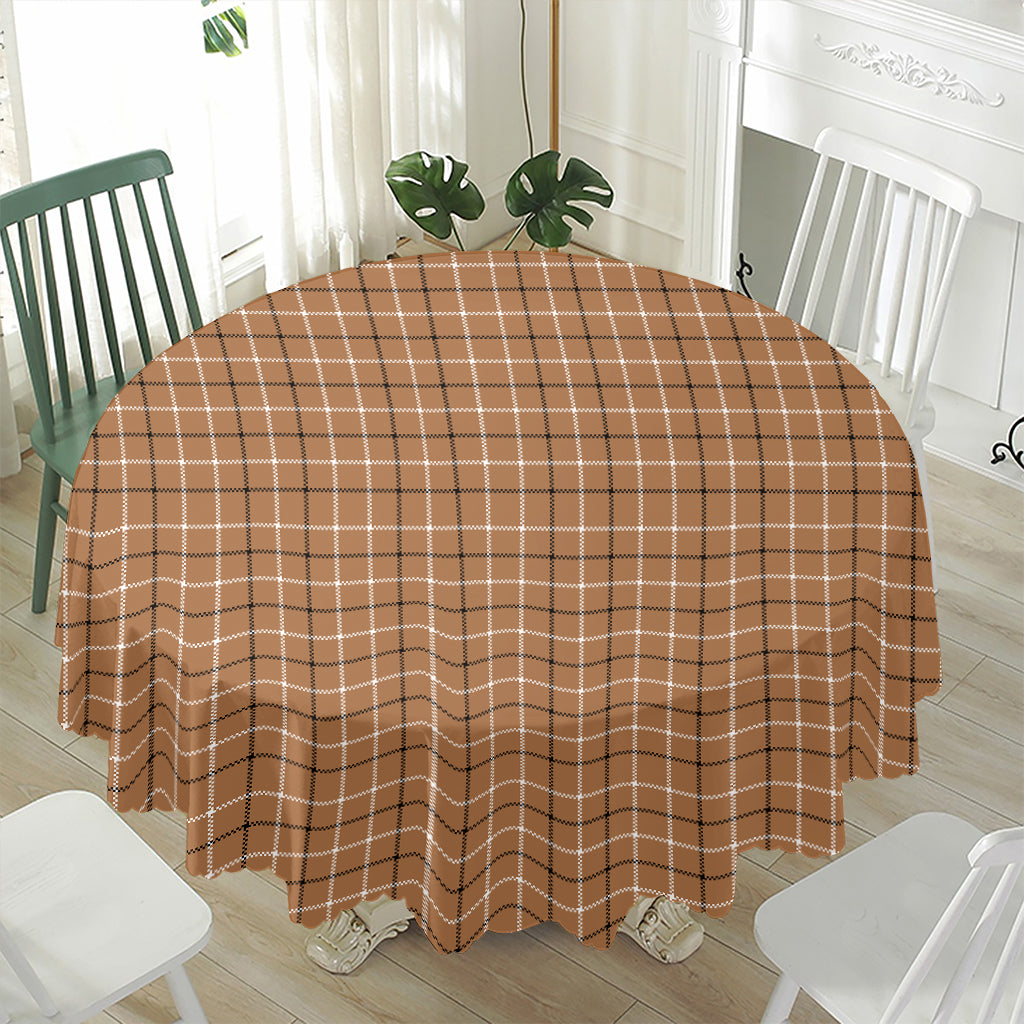 Brown Tattersall Pattern Print Waterproof Round Tablecloth