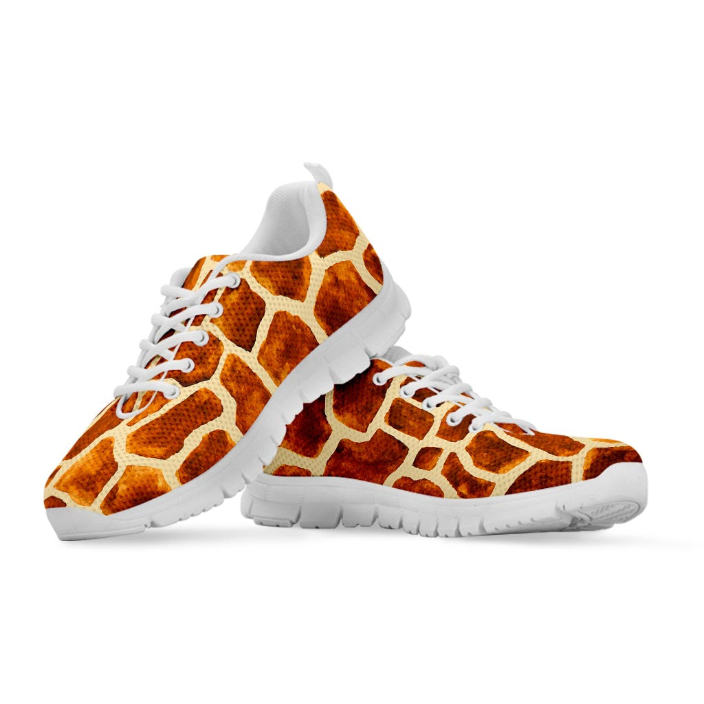 Brown Watercolor Giraffe Pattern Print White Running Shoes