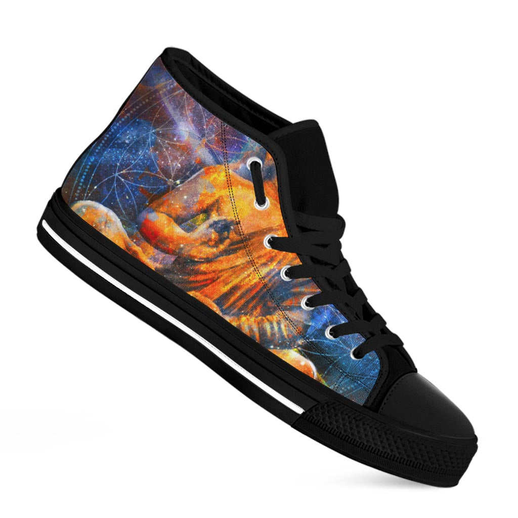 Buddha Statue Mandala Print Black High Top Sneakers