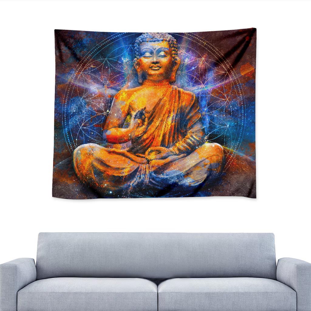 Buddha Statue Mandala Print Tapestry