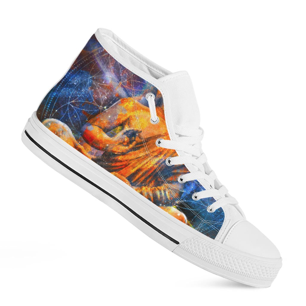 Buddha Statue Mandala Print White High Top Sneakers