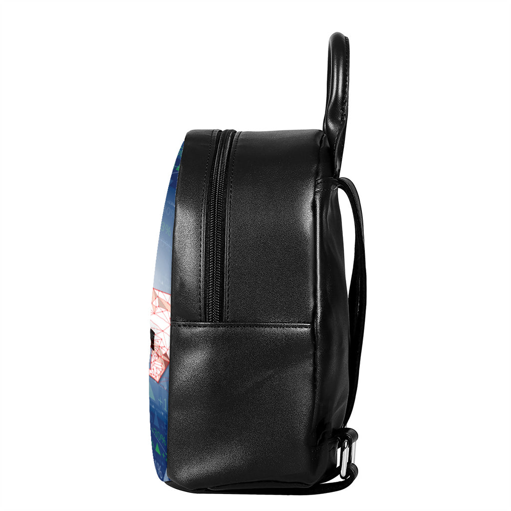 Bull And Bear Stock Market Print Leather Backpack
