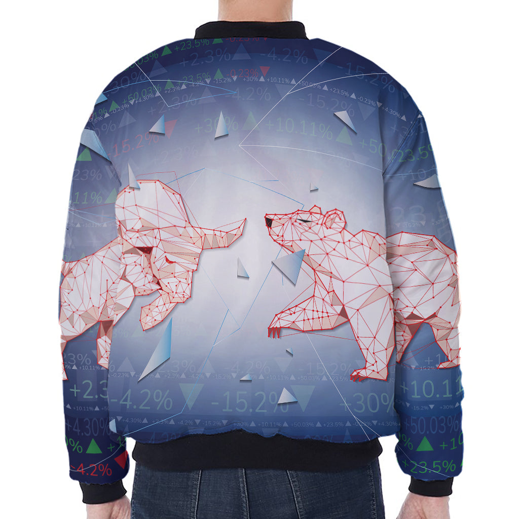 Bull And Bear Stock Market Print Zip Sleeve Bomber Jacket