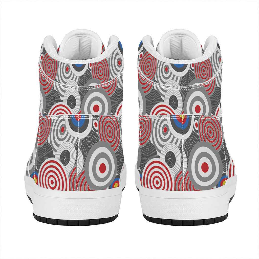 Bullseye Target Pattern Print High Top Leather Sneakers