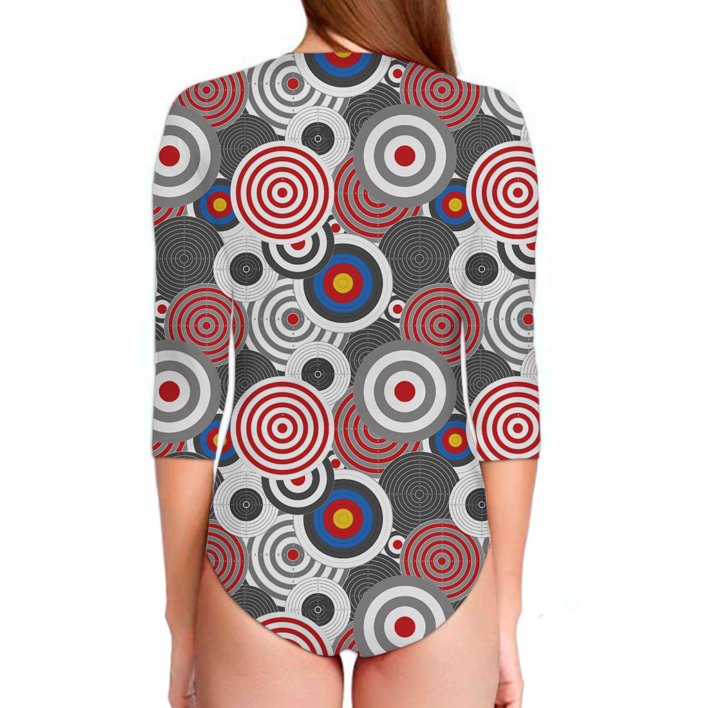 Bullseye Target Pattern Print Long Sleeve Swimsuit