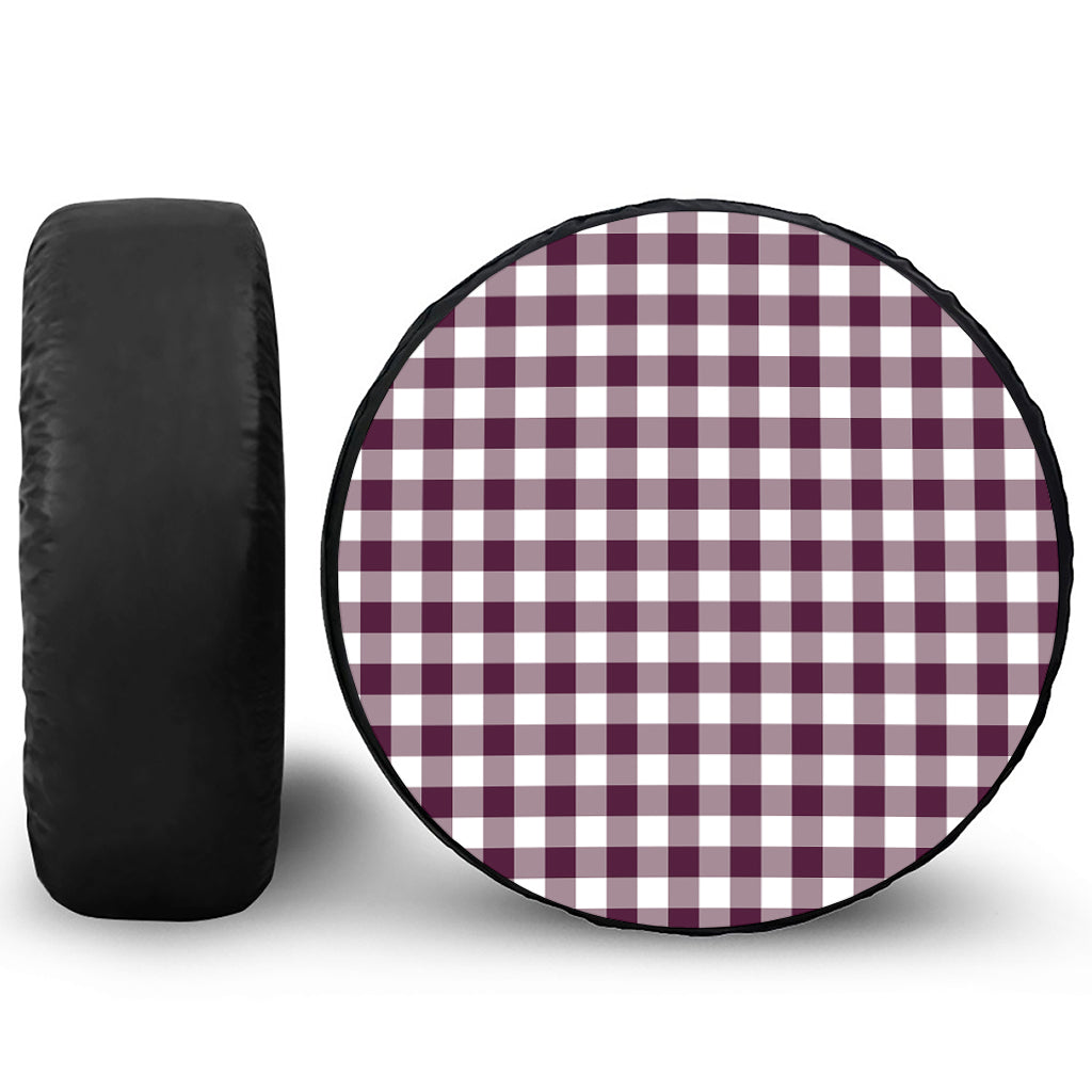 Burgundy And White Check Pattern Print Tire Cover