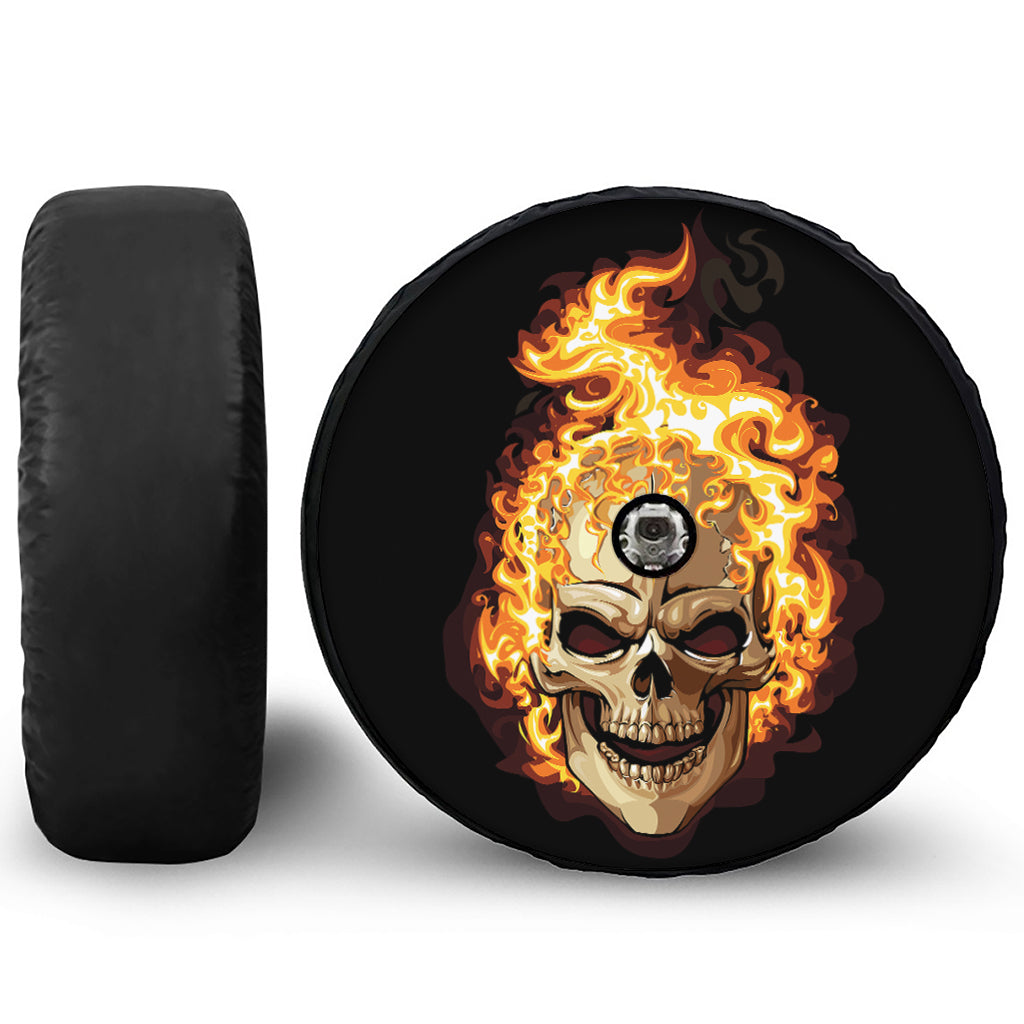 Burning Skull Print Tire Cover With Camera Hole