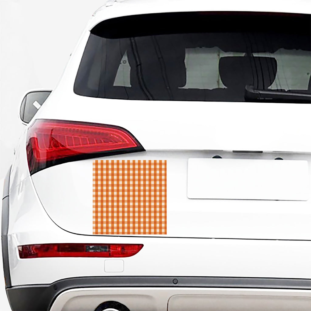 Burnt Orange And White Check Print Car Sticker