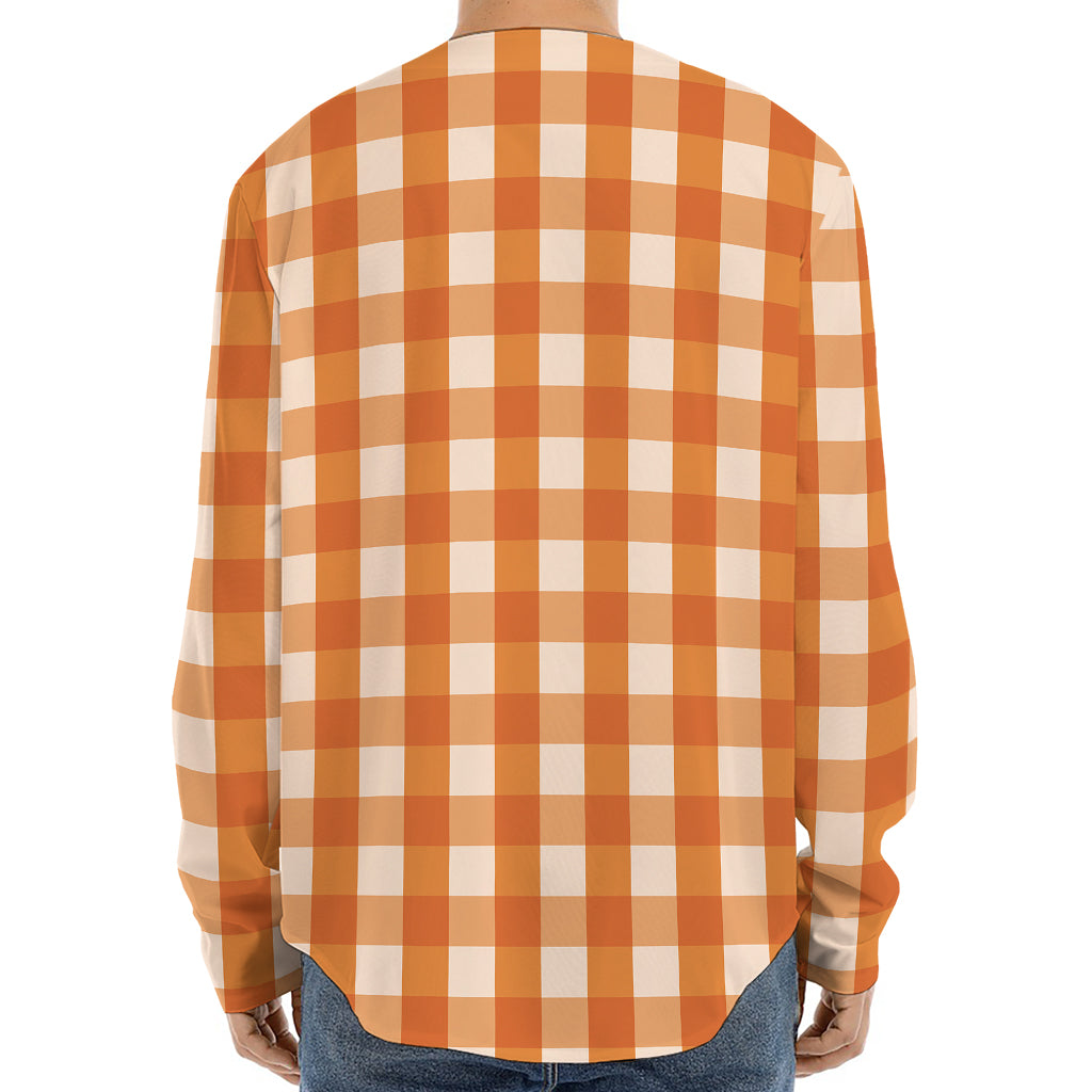 Burnt Orange And White Check Print Long Sleeve Baseball Jersey