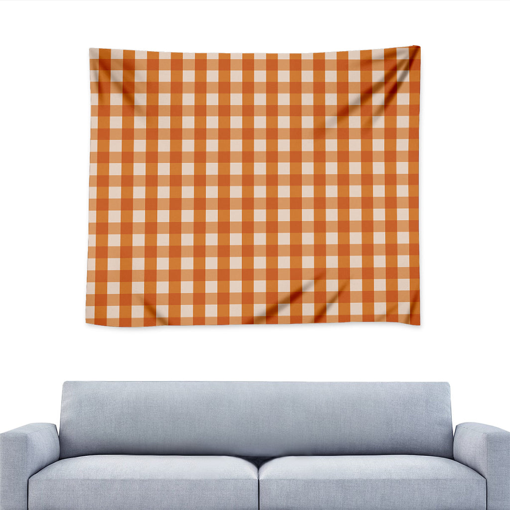 Burnt Orange And White Check Print Tapestry
