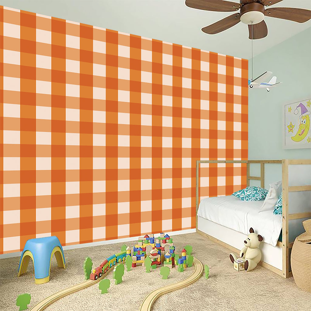 Burnt Orange And White Check Print Wall Sticker
