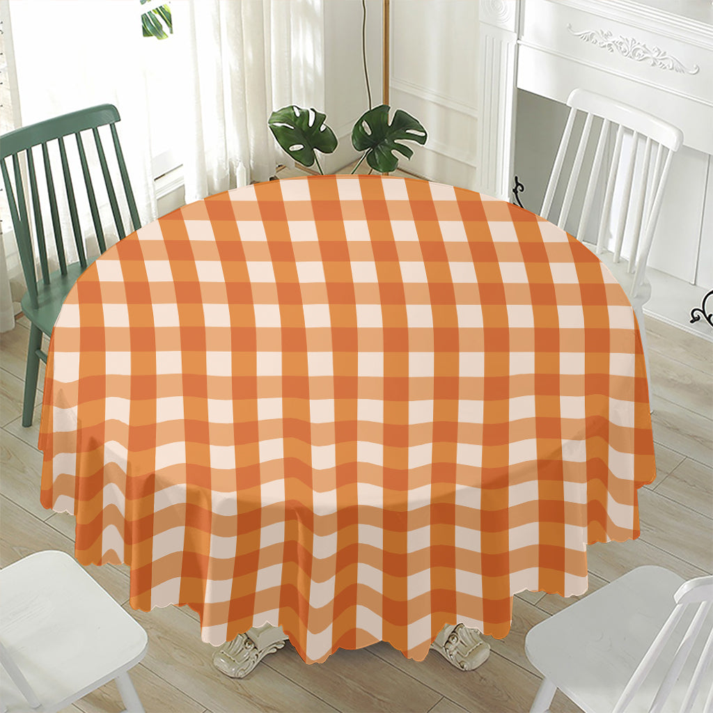Burnt Orange And White Check Print Waterproof Round Tablecloth