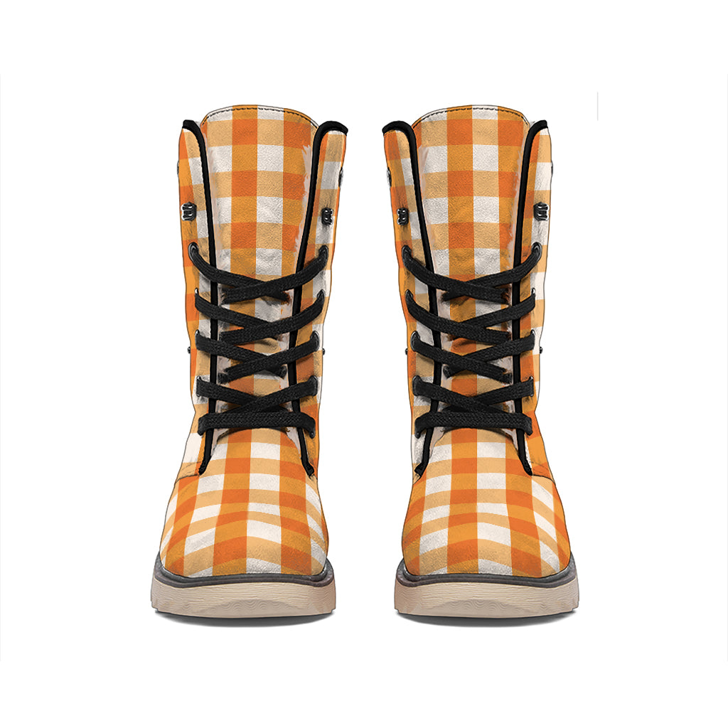 Burnt Orange And White Check Print Winter Boots