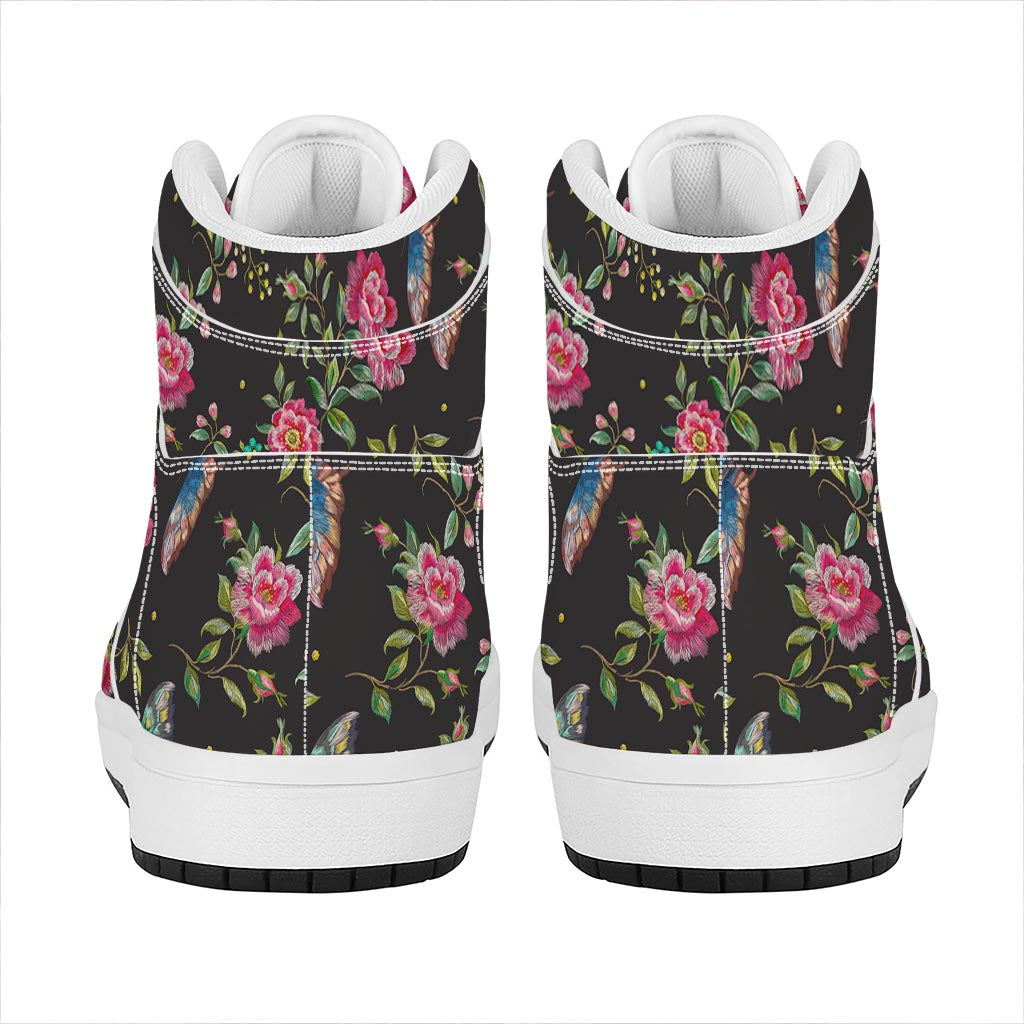 Butterfly And Flower Pattern Print High Top Leather Sneakers
