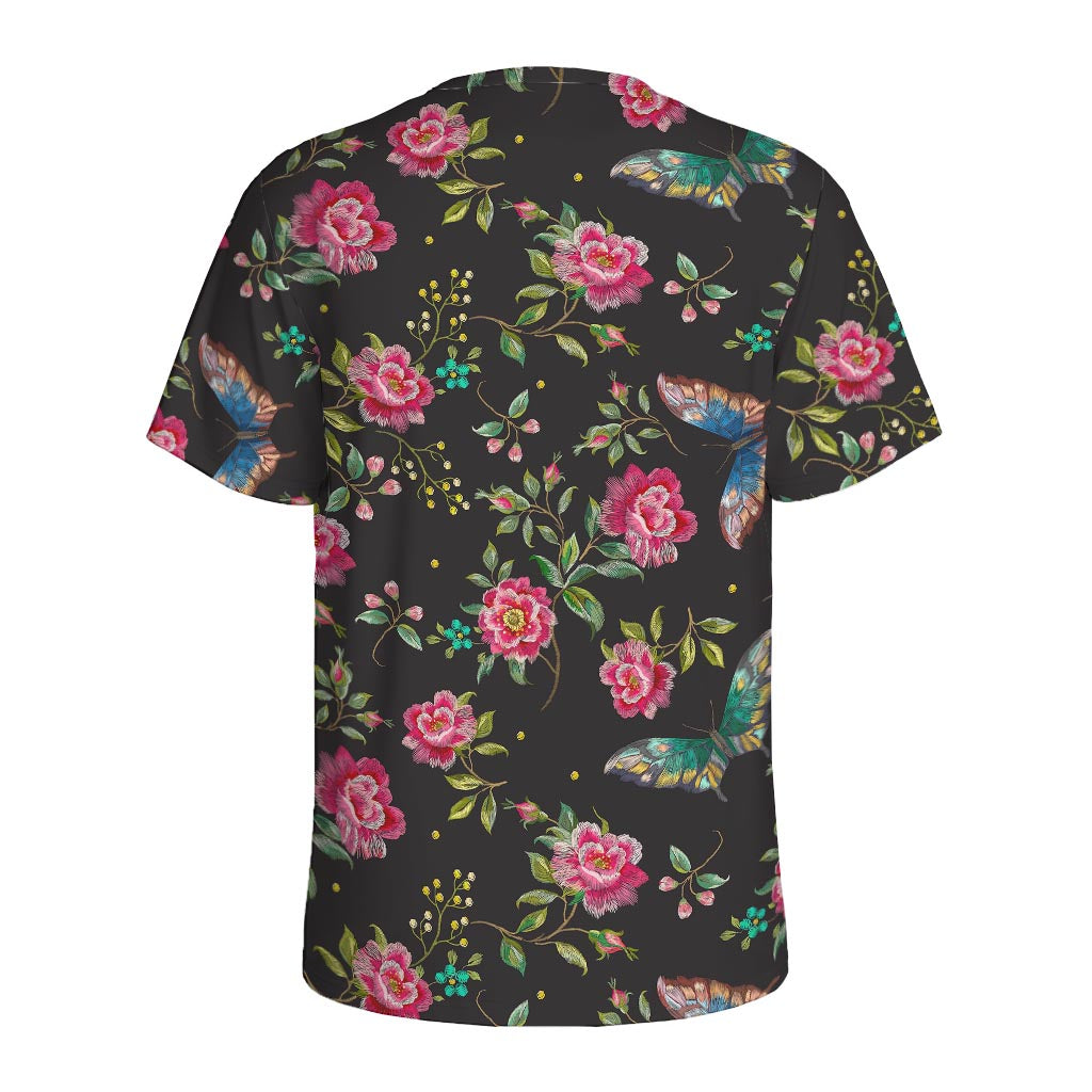 Butterfly And Flower Pattern Print Men's Sports T-Shirt